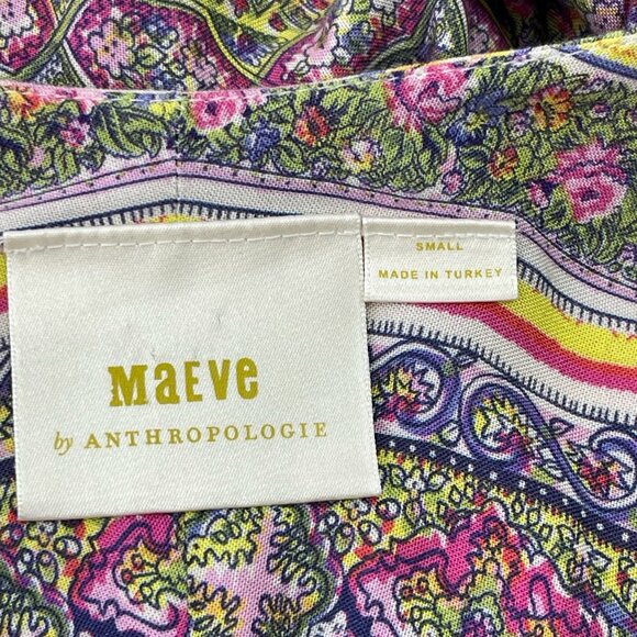 Maeve by Anthropologie Women's Yellow Ceresco Peasant Boho Floral Blouse Small - Picture 6 of 10